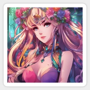 Anime girl with blonde hair and flower crown Sticker